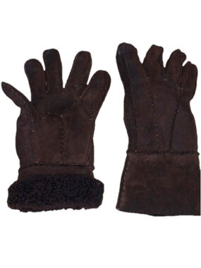 Brown suede fluff lined vintage winter gloves